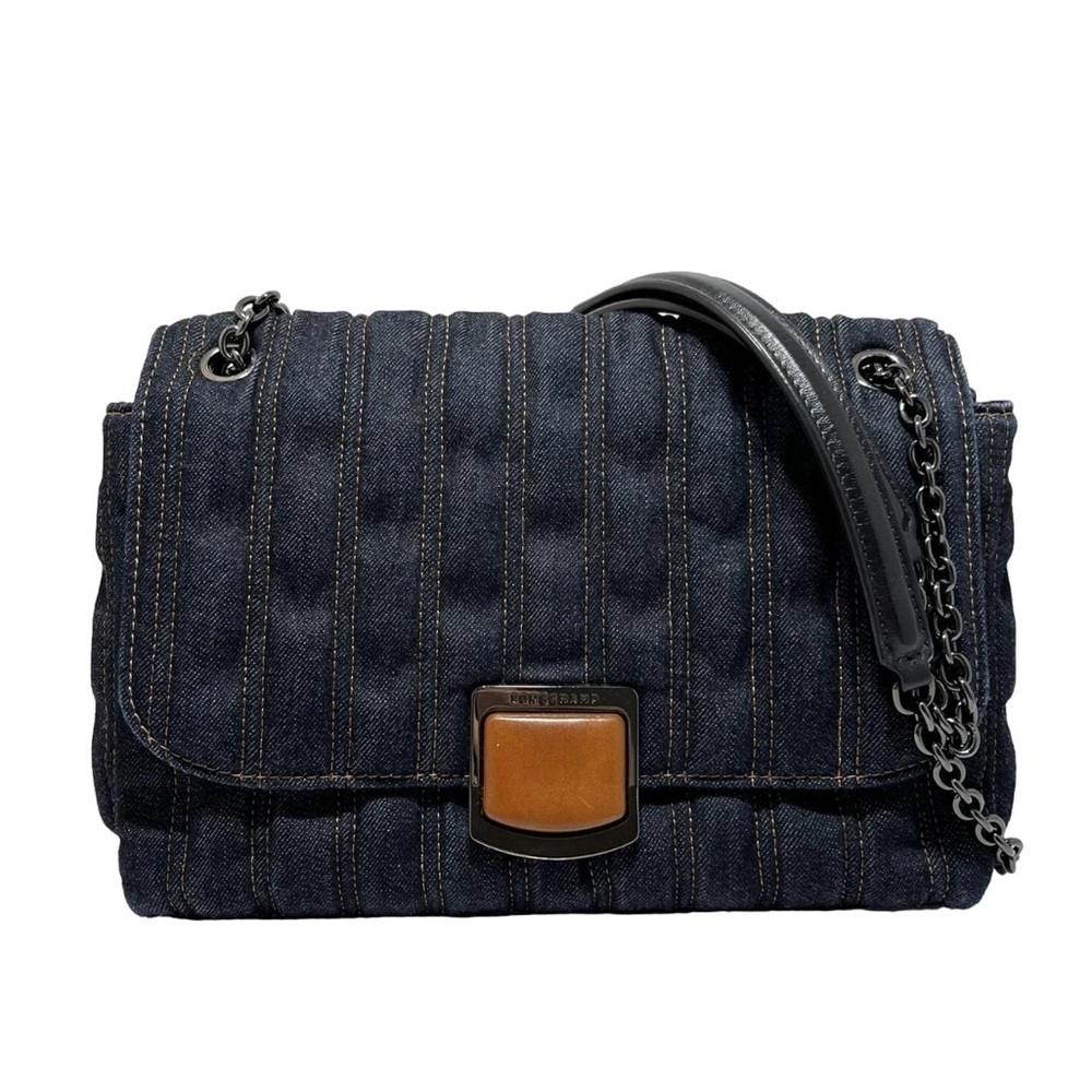 Longchamp Navy Denim Brioche Handbag